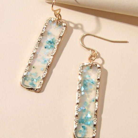 Rectangle Gold Blue and Clear Acrylic Earrings, NWT - Picture 2 of 2
